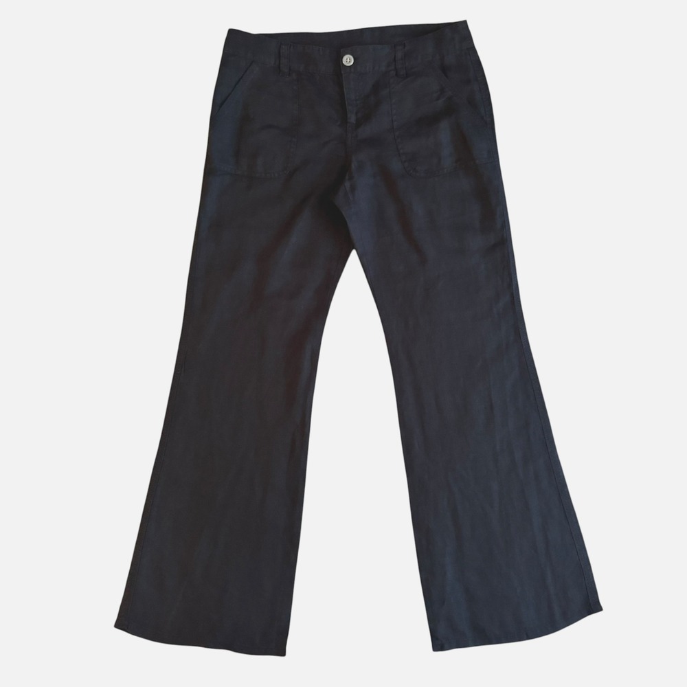 London Jean Black Linen Wide Leg Trousers Flare Pants sz 6 8 10 Quiet luxury